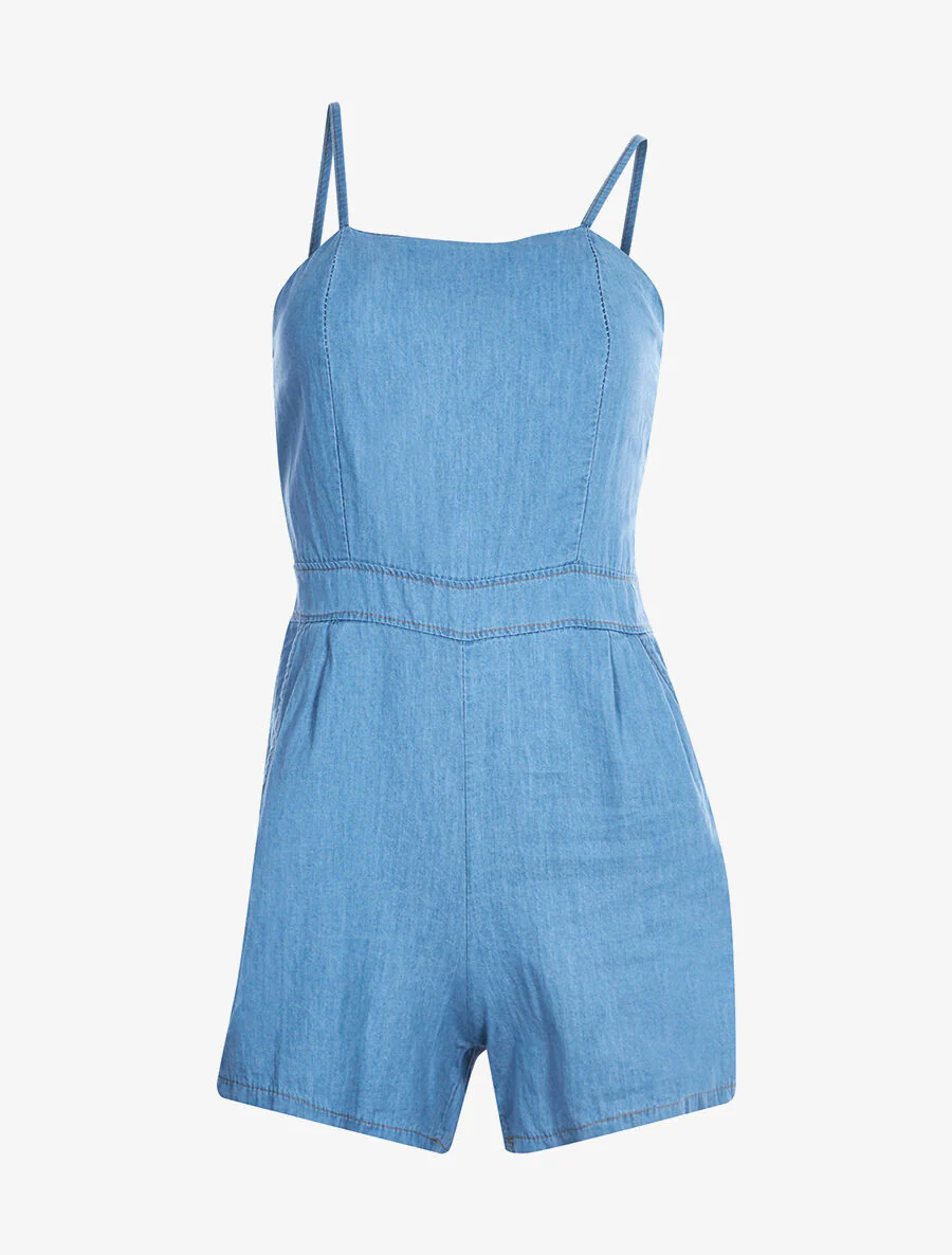 Elastische rug jumpsuit - Licht denim