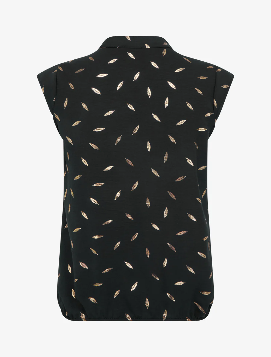 Elastische top met iriserende verenprint. - Zwart - Image 2