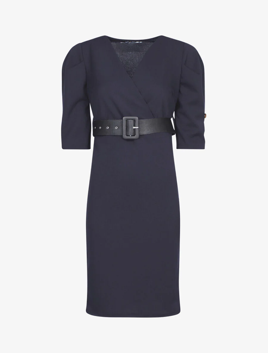 Empire-taille jurk met ceintuur - Marine
