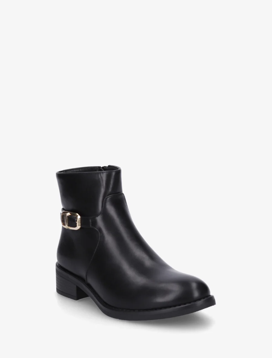 Enkelboots van imitatieleer met metalen gesp - Zwart - Image 2