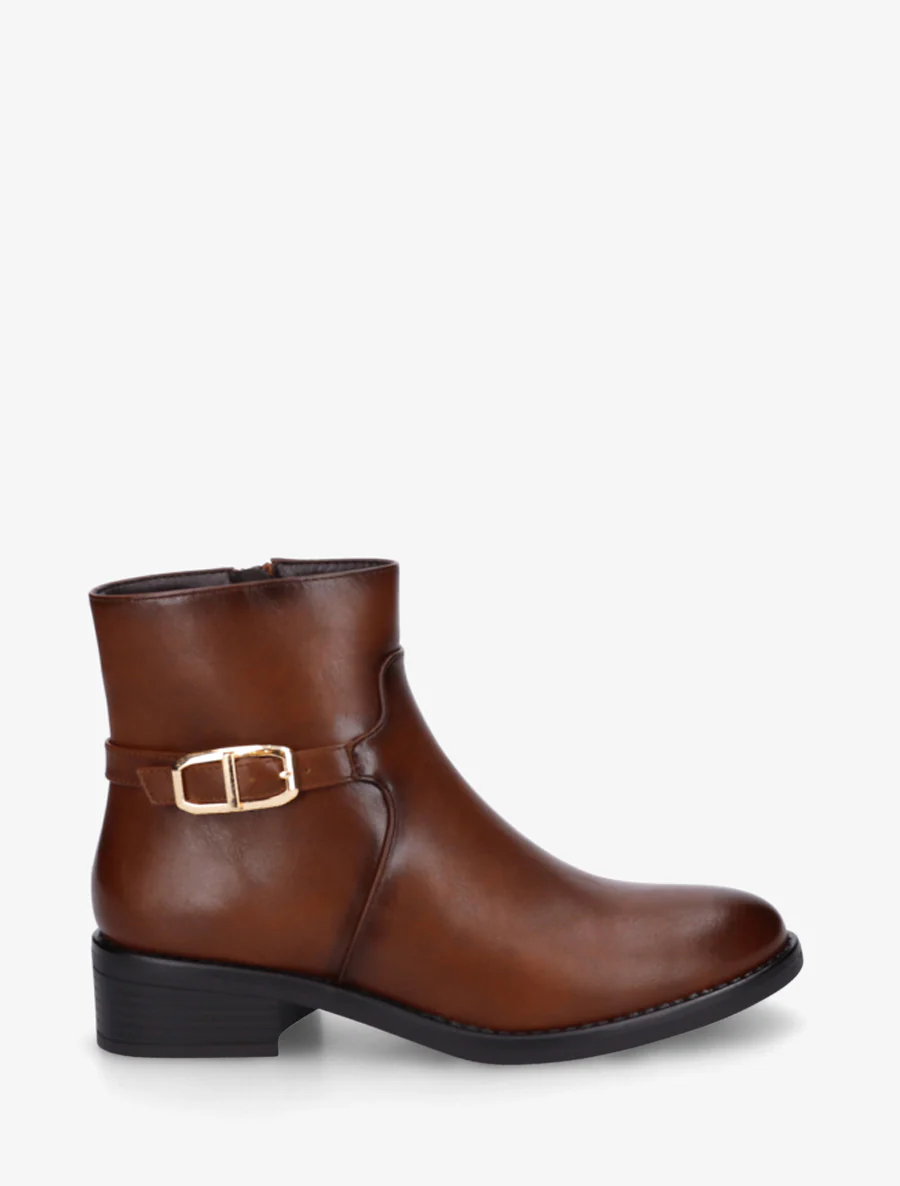 Enkelboots van imitatieleer met metalen gesp - Kameel