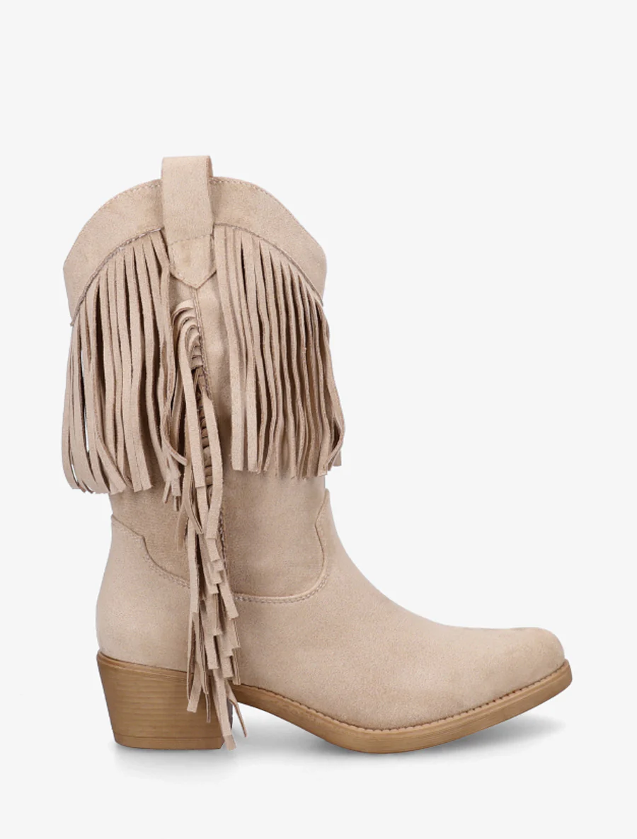 Enkellaarsjes in westernstijl met franjes - Beige