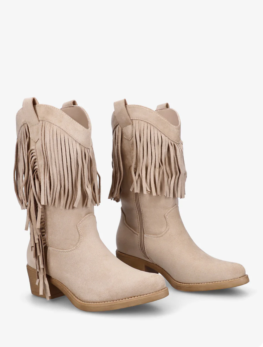 Enkellaarsjes in westernstijl met franjes - Beige - Image 4