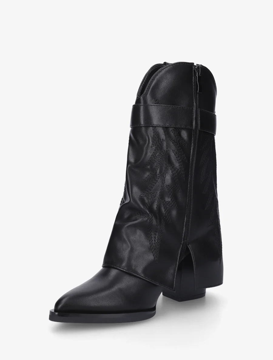 Enkellaarsjes van imitatieleer in cowboy-stijl met een hangslot. - Zwart - Image 3