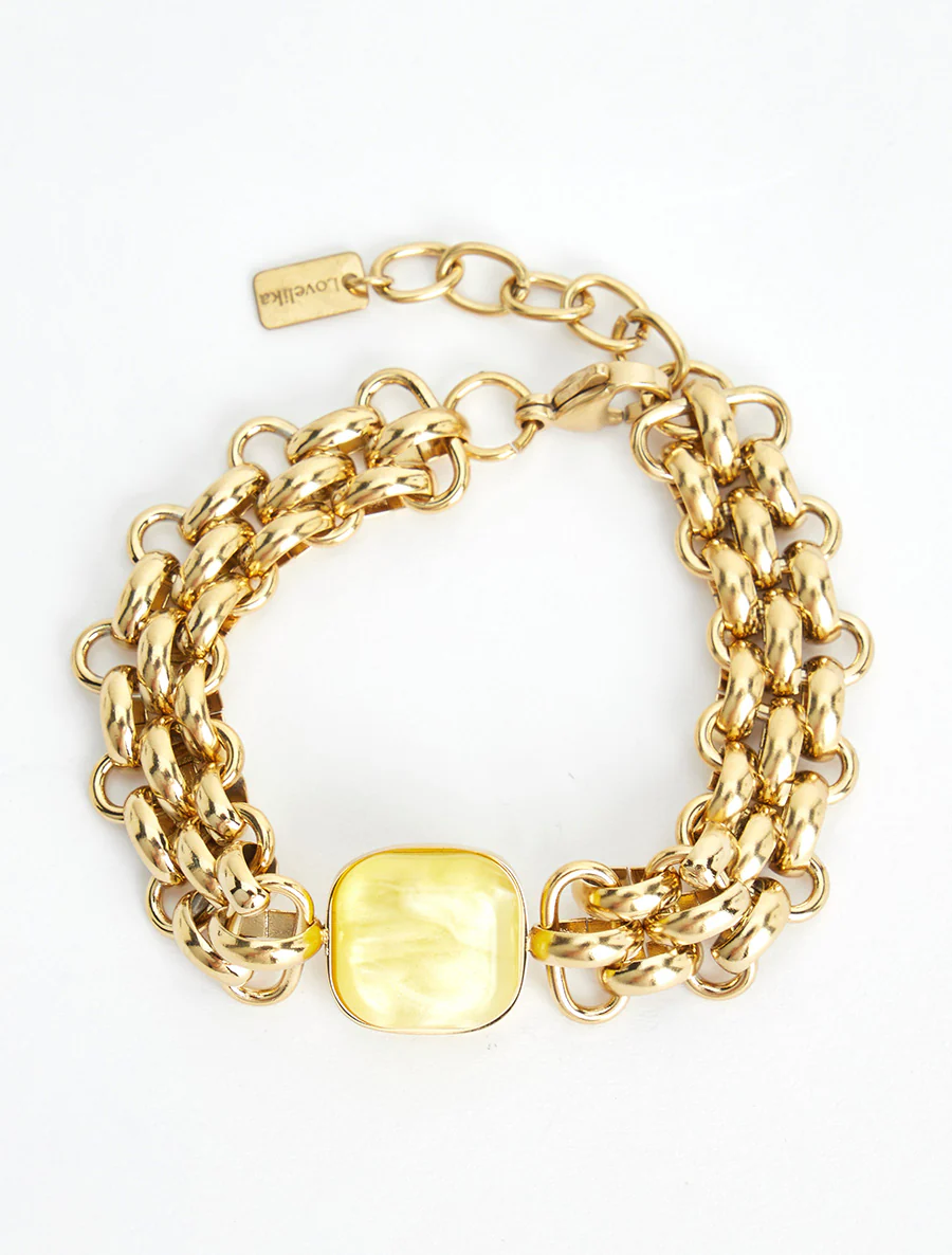 Fantasie mesh armband met inzetstuk van hars - Geel - Image 2