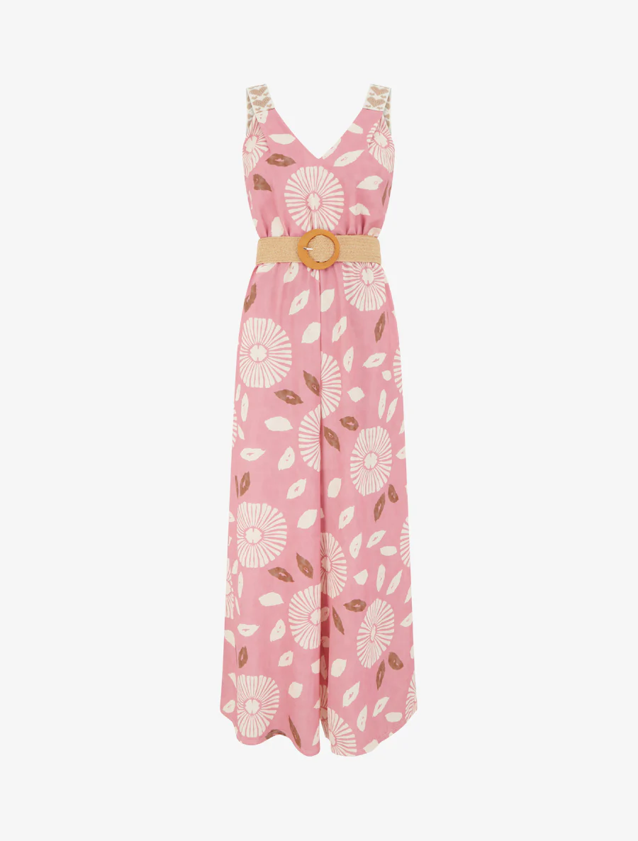 Fantasieprint jumpsuit met hartjesmotief en bandjes - Roos