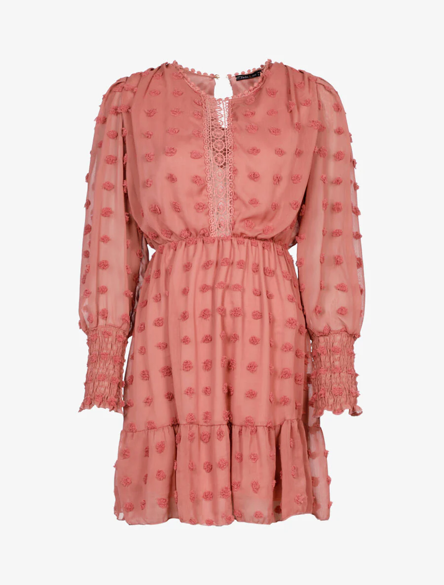 Fit & flare jurk van reliëf voile - Oudroze