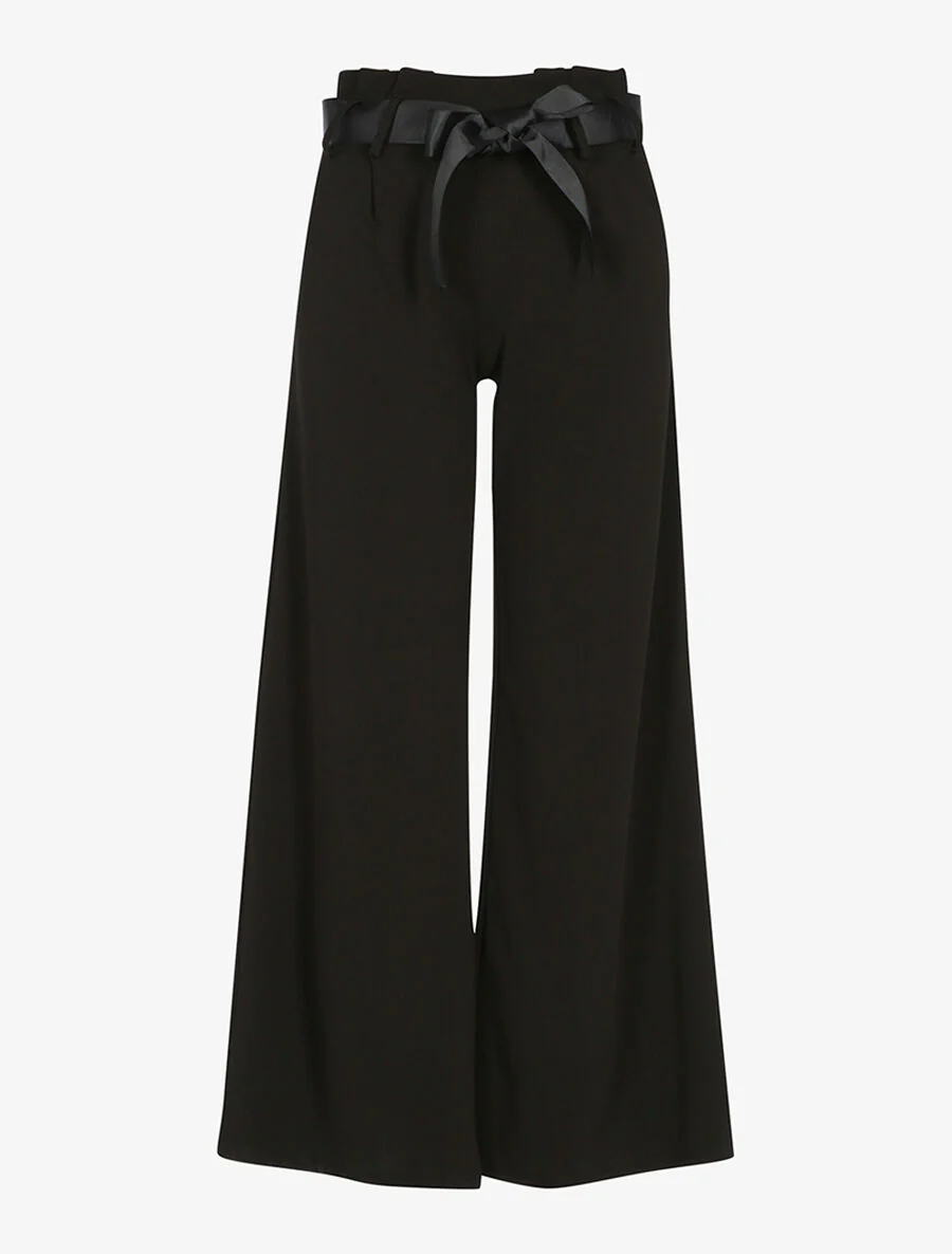 Flared broek met riem - Zwart