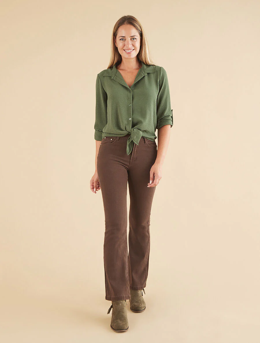 Flared jeans met hoge taille - bruin - Image 4