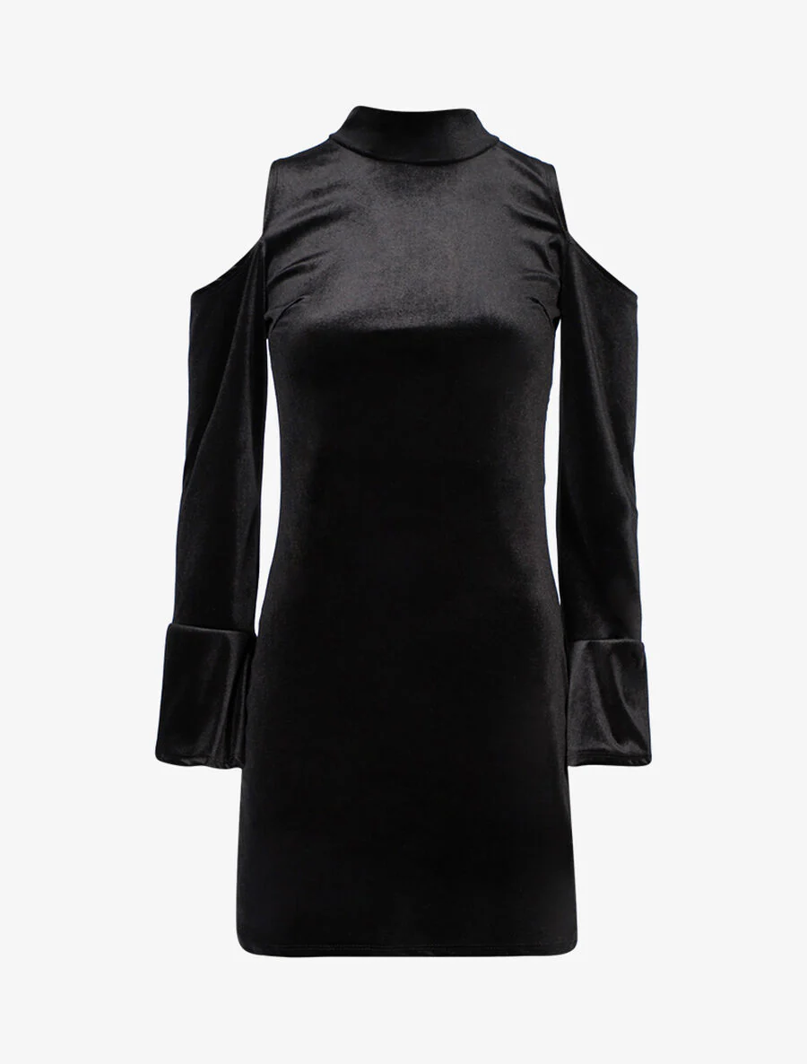 Fluwelen off-shoulder jurk - Zwart