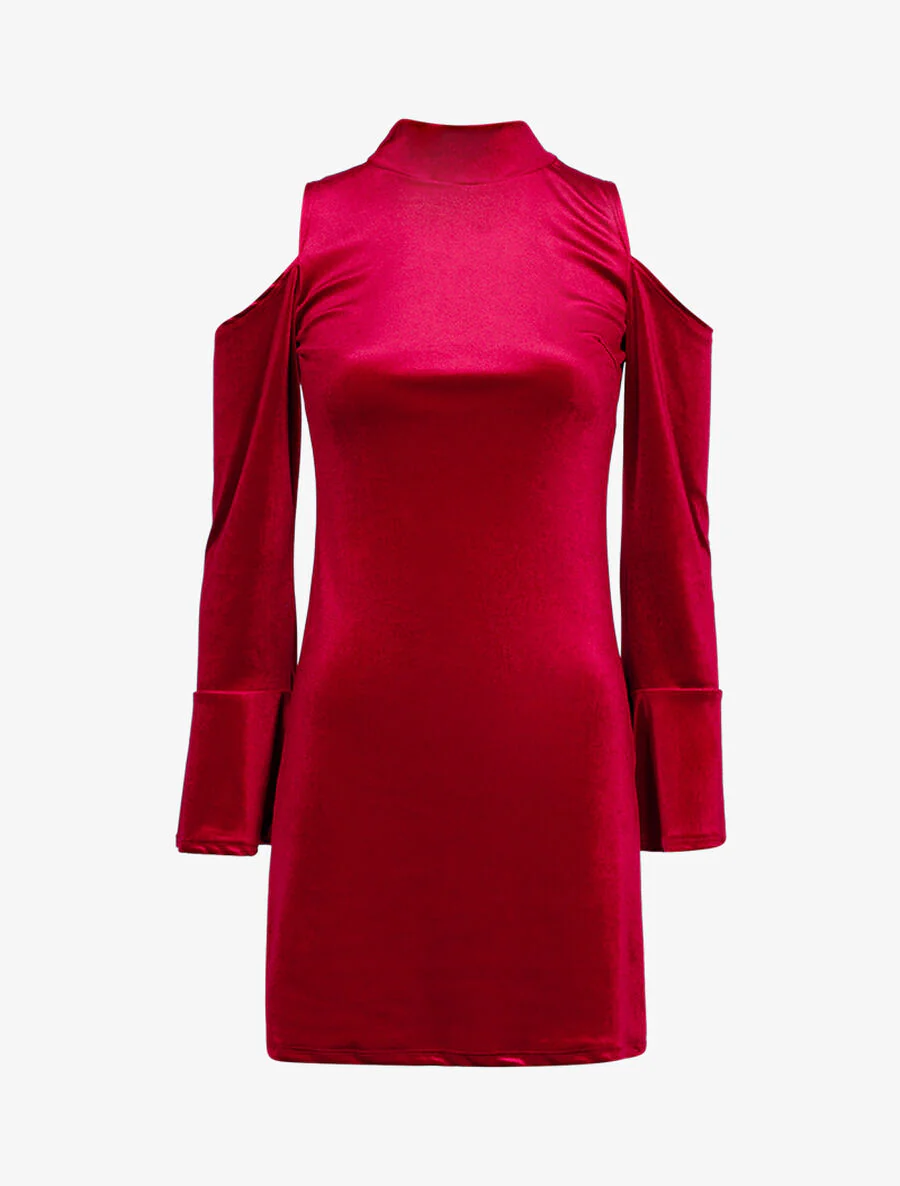 Fluwelen off-shoulder jurk - Bordeaux