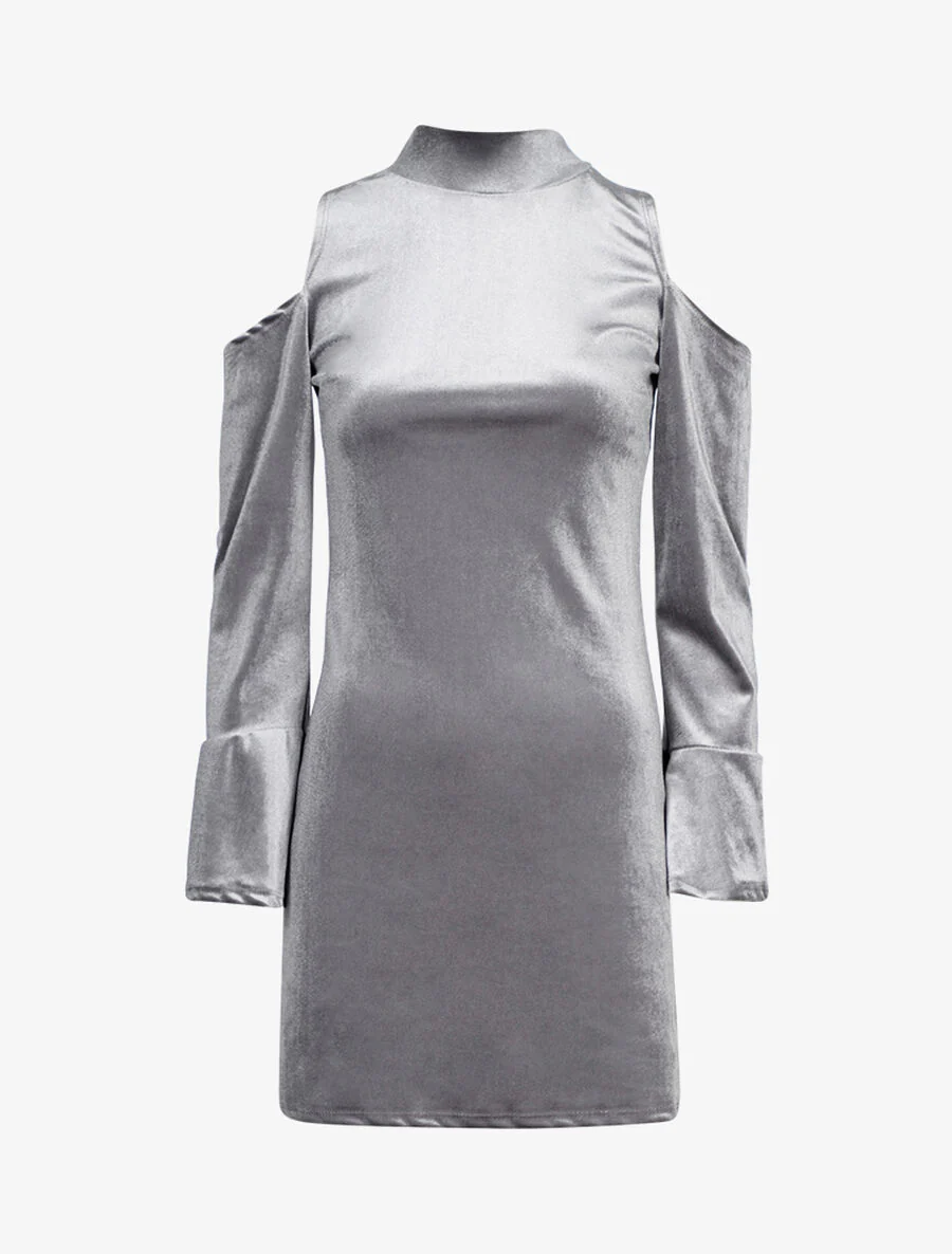 Fluwelen off-shoulder jurk - Grijs