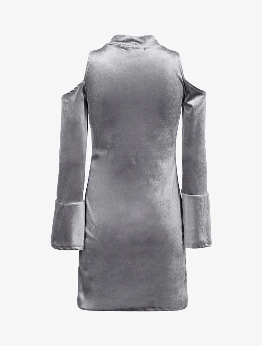 Fluwelen off-shoulder jurk - Grijs - Image 2