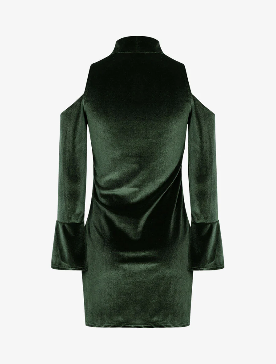 Fluwelen off-shoulder jurk - Groen - Image 2