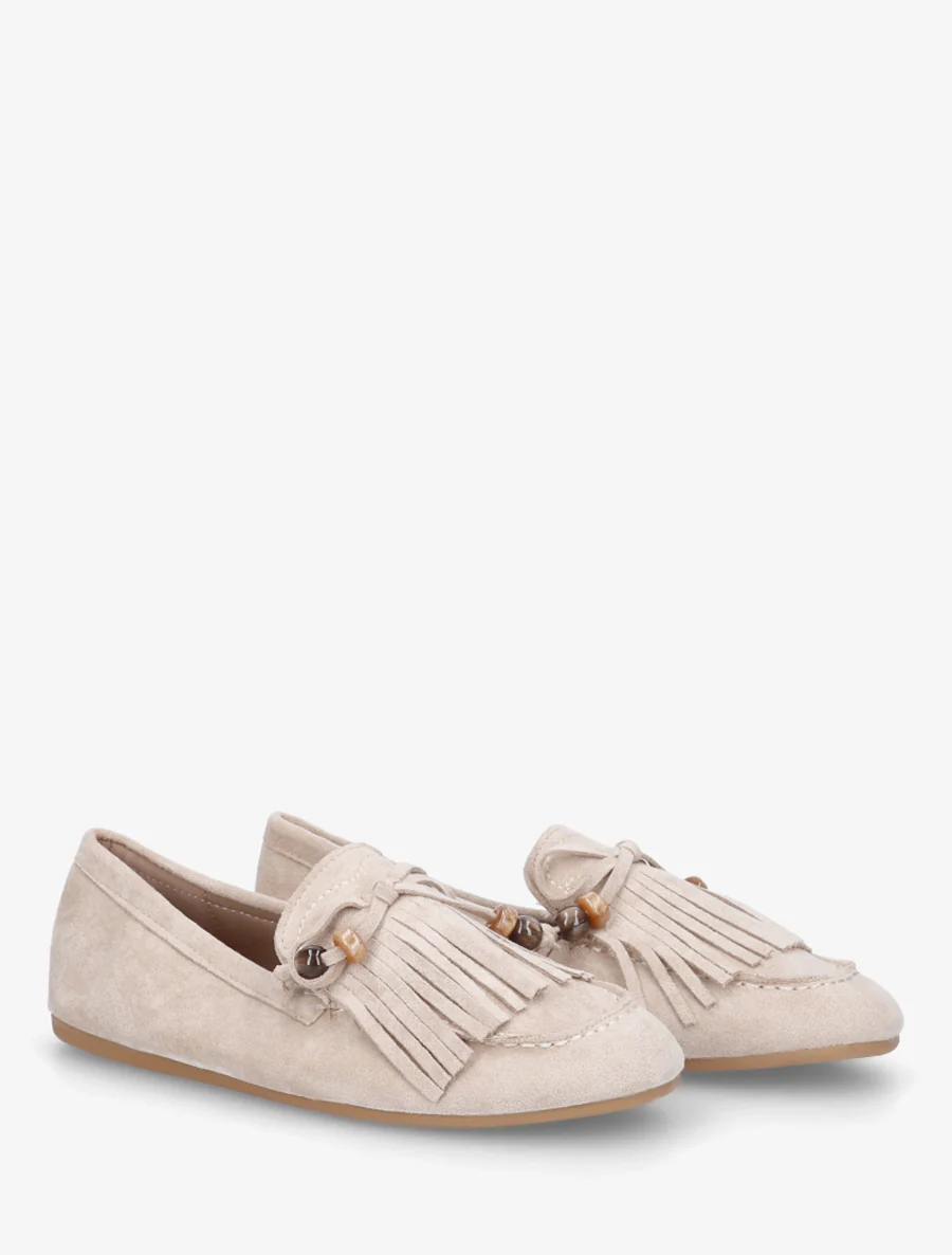 Fringed loafers in suède. - Beige - Image 4