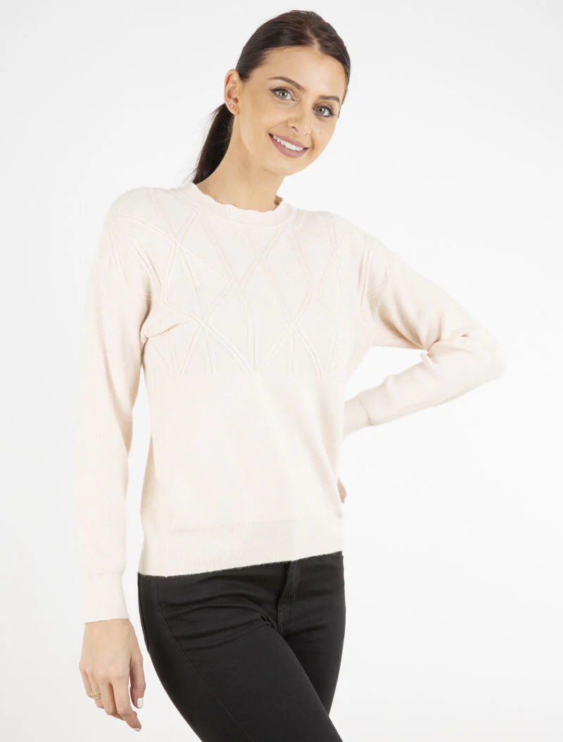 Trui met gestructureerde geometrische details - beige