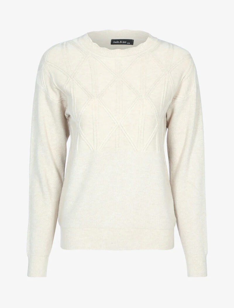 Trui met gestructureerde geometrische details - beige - Image 2