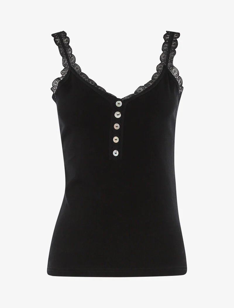 Tanktop met halslijn en bandjes van kant - zwart