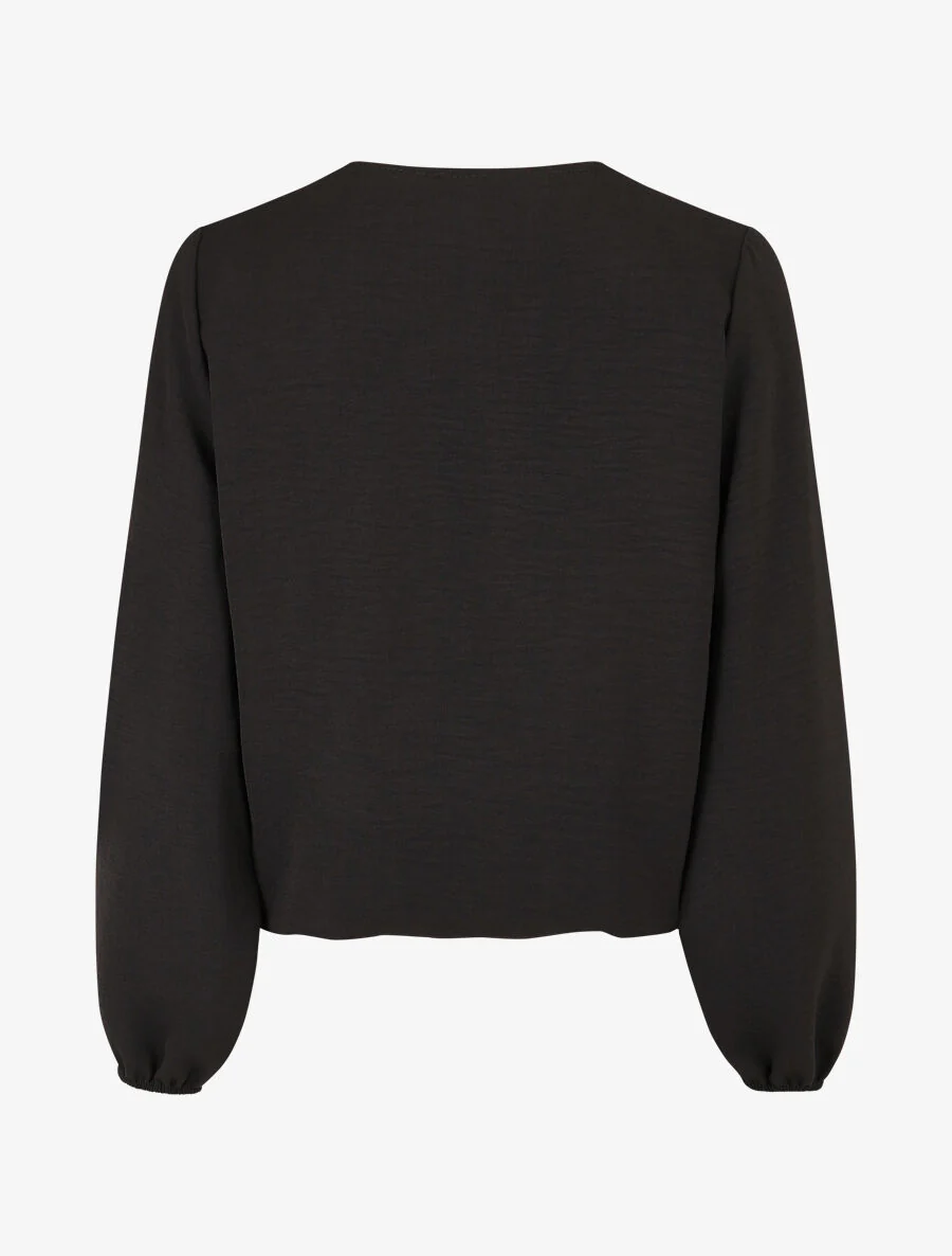 Geborduurde V-hals blouse - Zwart - Image 2