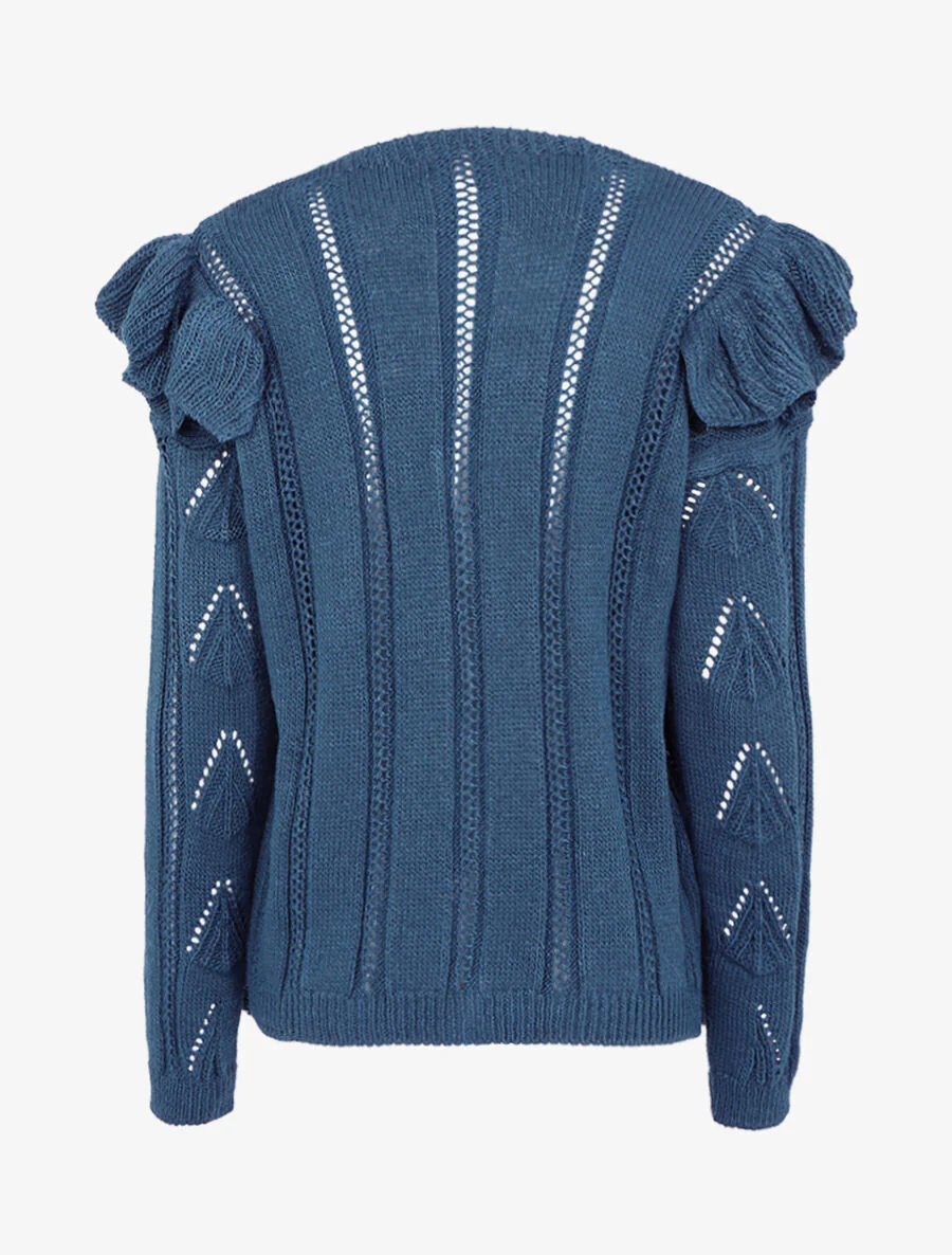 Gebreid vest met ruchebanden - Petrolblauw - Image 2