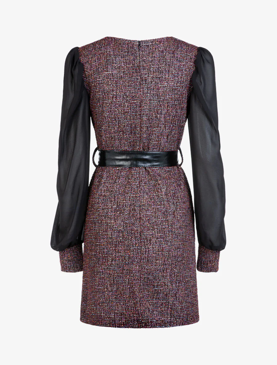 Gebreide jurk met meerkleurige textuur - Rood - Image 2