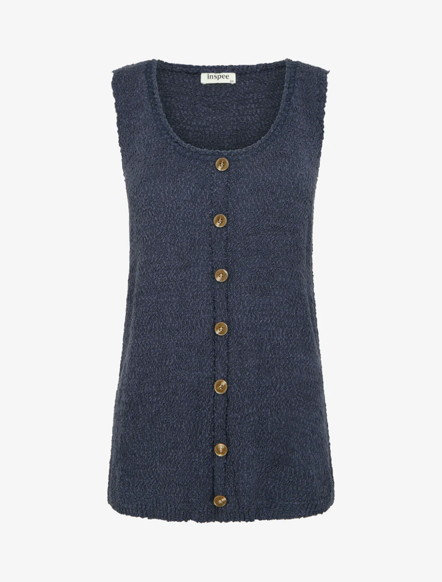 Gebreide tanktop in schapenvachtstijl - Marine