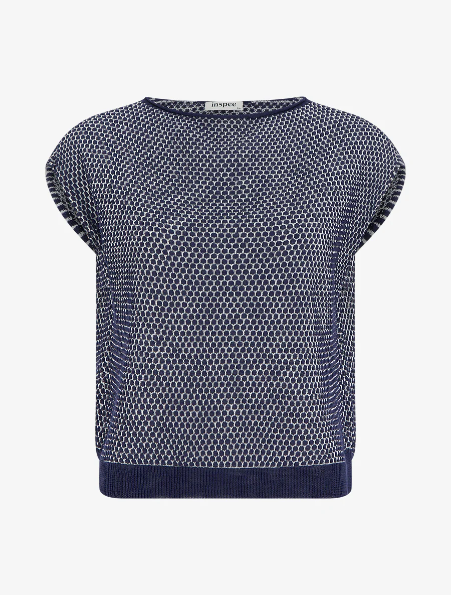 Gebreide top met ronde hals - Marine