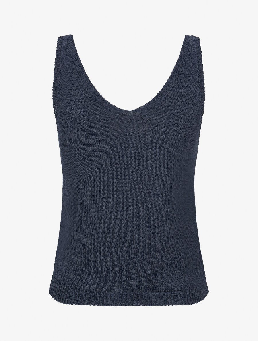 Gebreide V-hals tanktop - marineblauw - Image 2