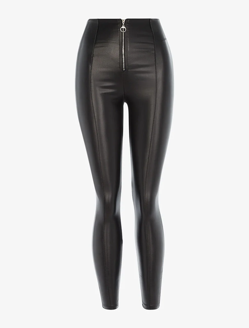 Gecoate legging met stiksels - zwart