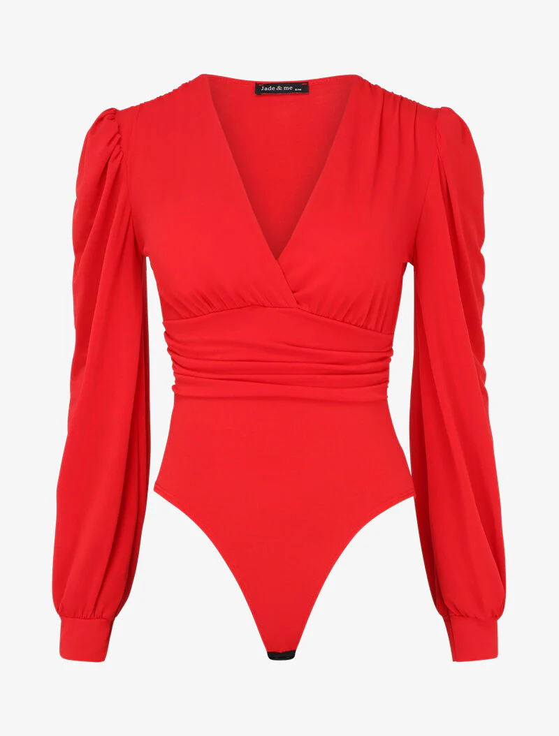 Gedrapeerde body met overslaghals - Rood