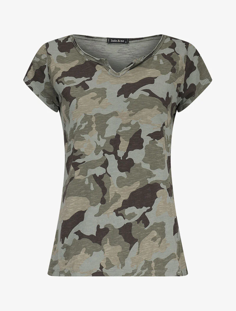 Gedrukt T-shirt met katoenen geblakerd effect - Kakigroen