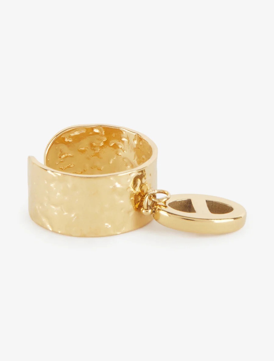 Gehamerde ring met bedel in scheepskettingstijl - Goud - Image 2