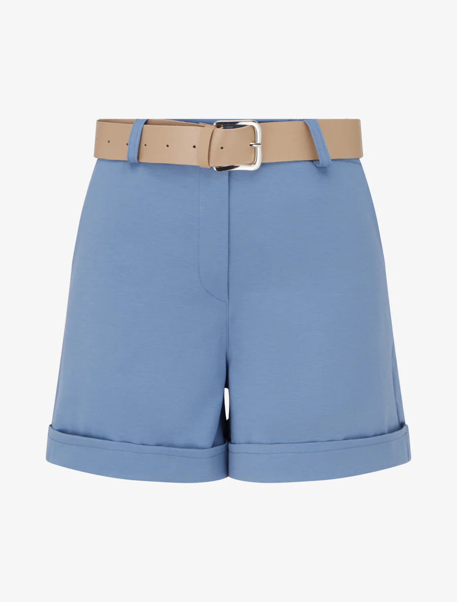 Geknoopte korte broek met omslagboord - Blauw
