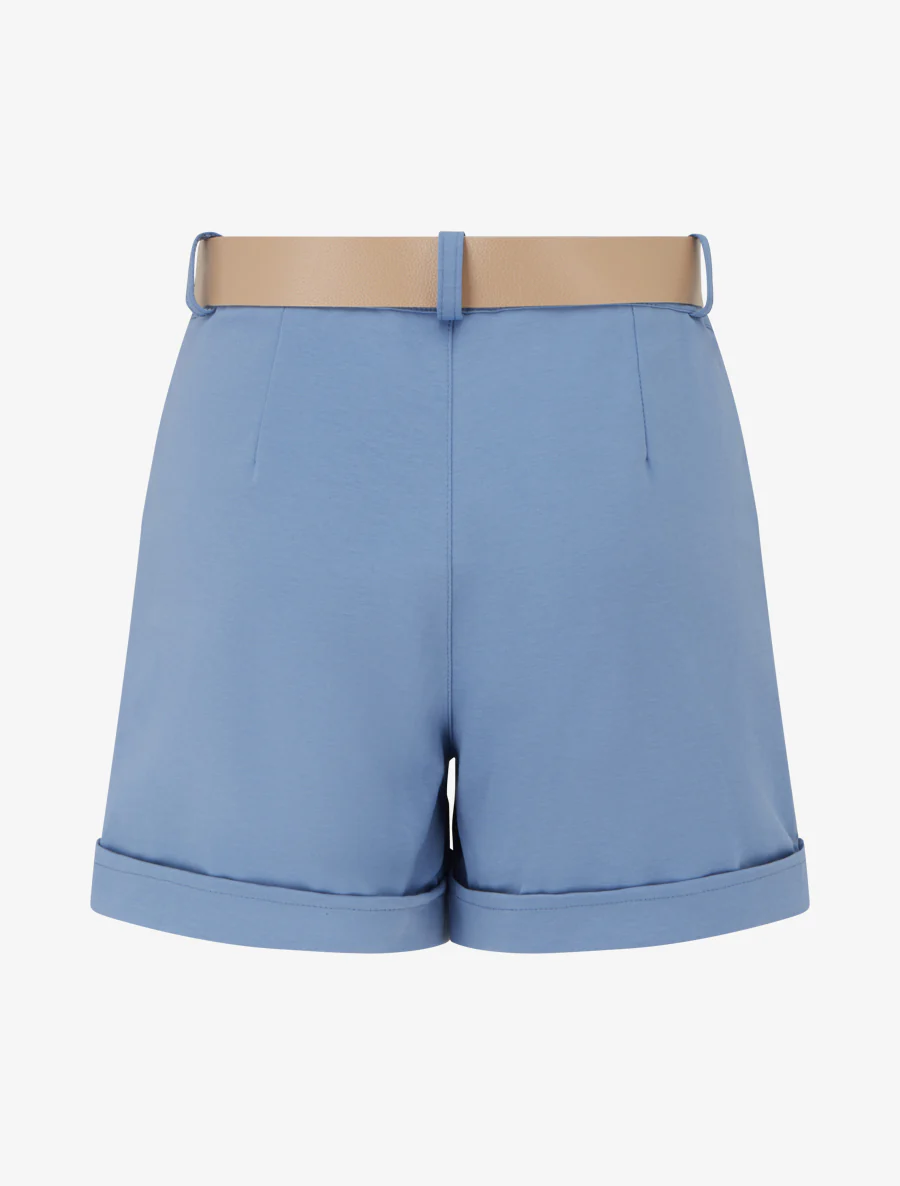 Geknoopte korte broek met omslagboord - Blauw - Image 2