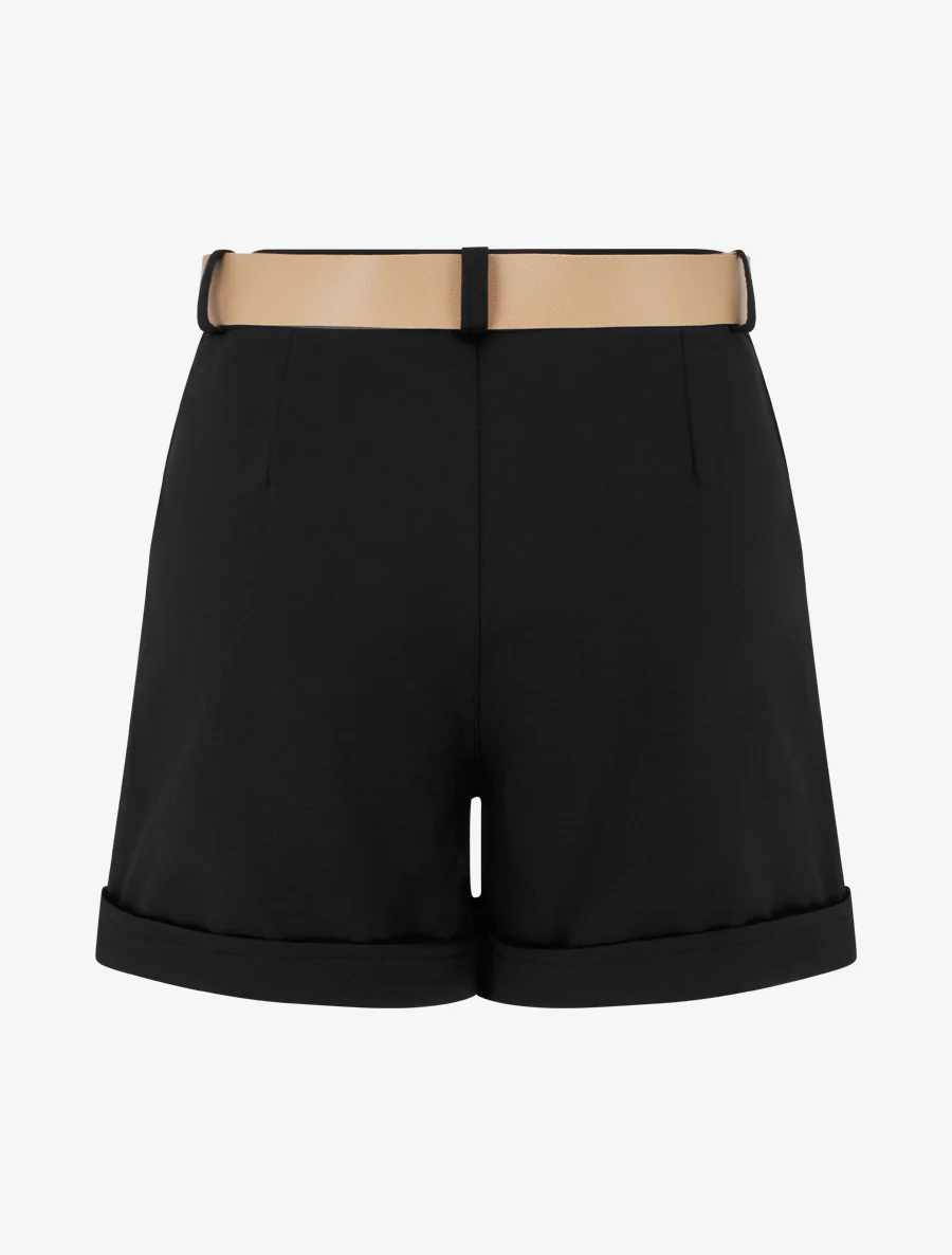 Geknoopte korte broek met omslagboord - Zwart - Image 2