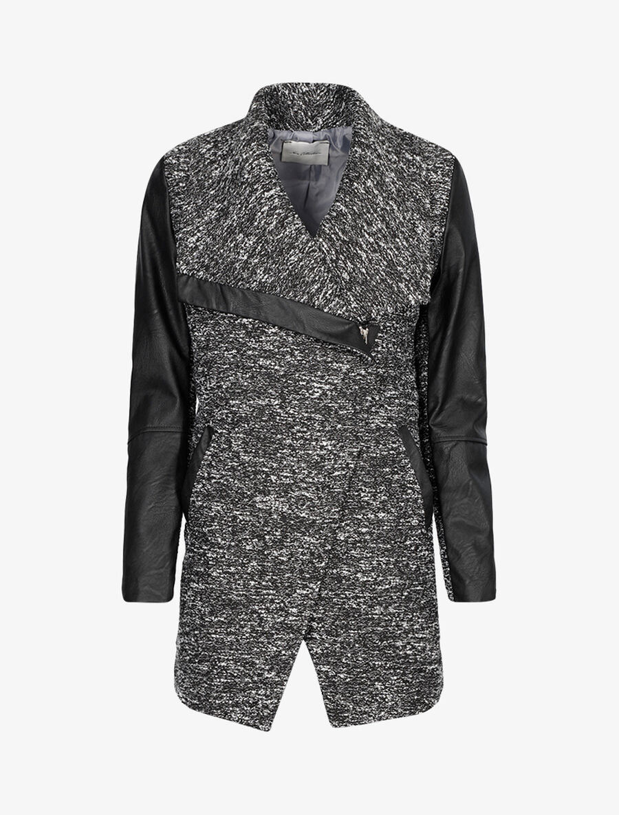 Gemêleerde jas met imitatie-details - Zwart