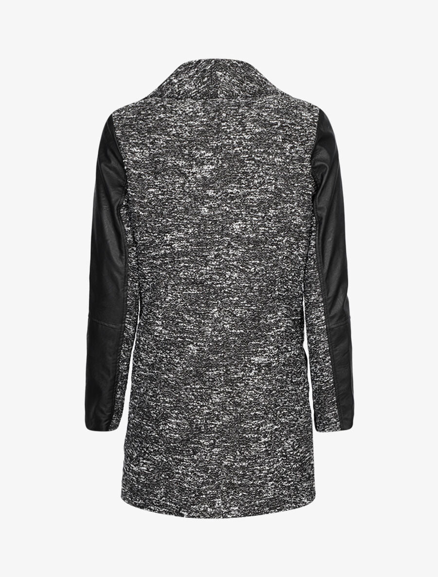 Gemêleerde jas met imitatie-details - Zwart - Image 2