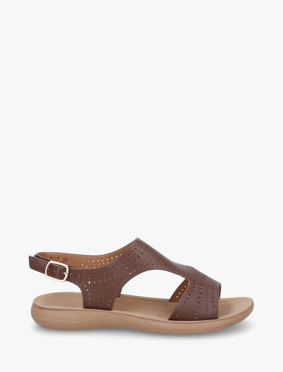 Geperforeerde sandalen met klittenband - Bruin