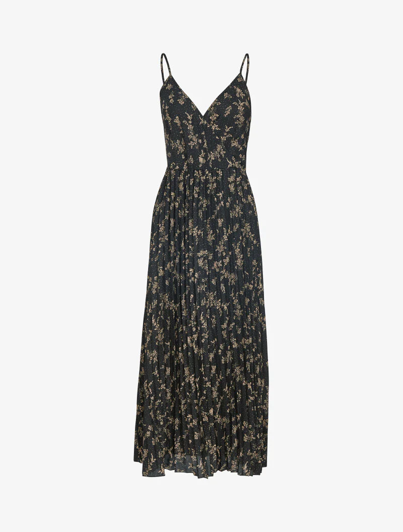 Geplooide jurk met bloemenprint - zwart