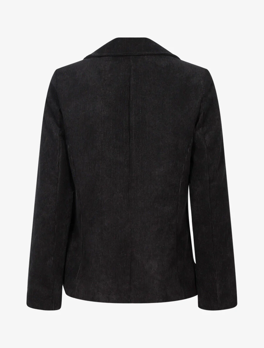 Geribbelde rechte blazer met ingekeepte kraag - Zwart - Image 2