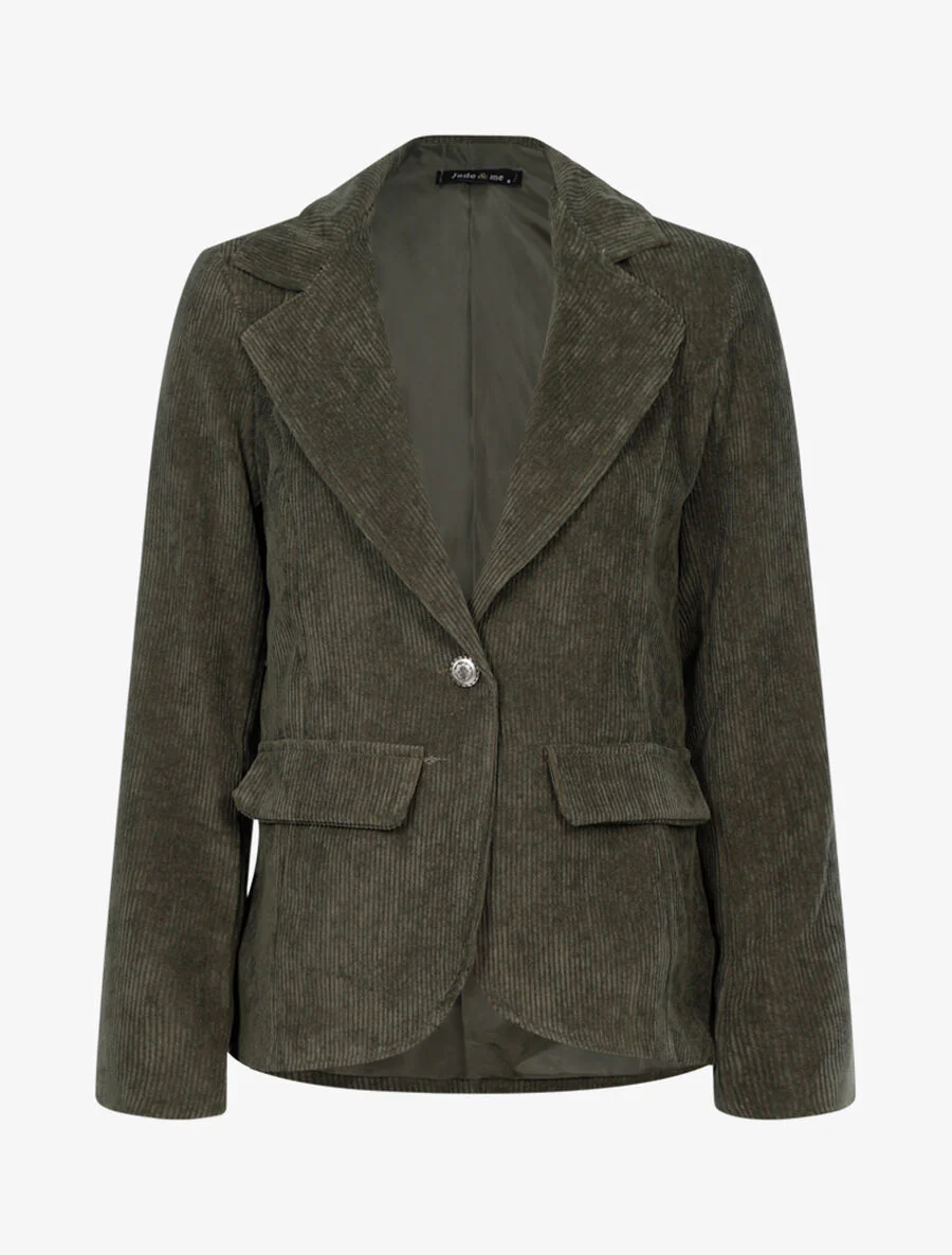 Geribbelde rechte blazer met ingekeepte kraag - Groen