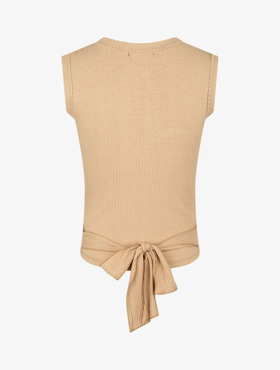 Geribbelde top met strikceintuur - Camel - Image 2