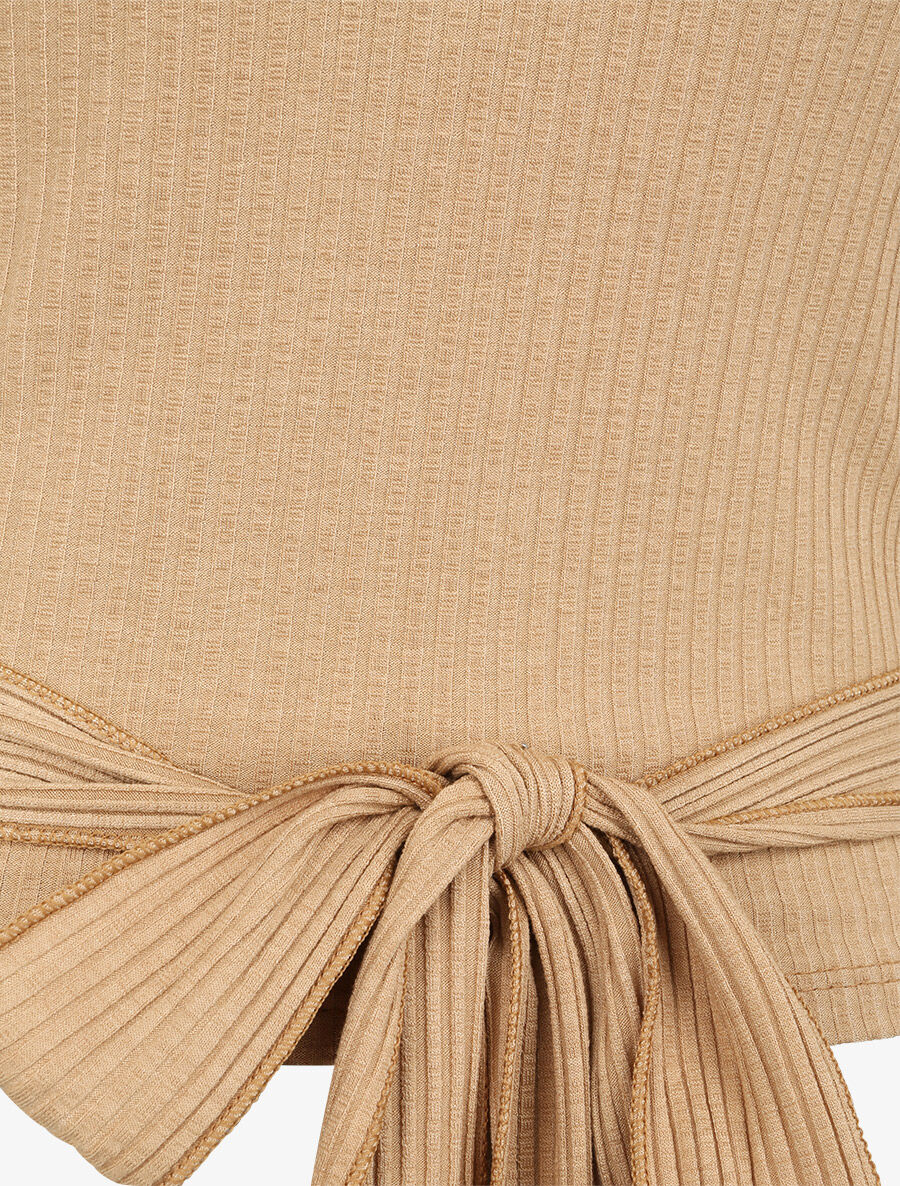 Geribbelde top met strikceintuur - Camel - Image 3