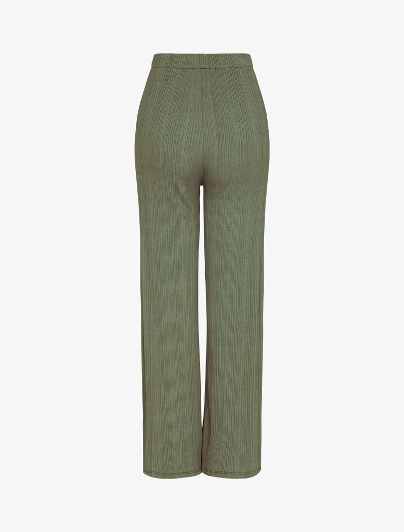 Geribbelde wijde broek - kaki - Image 4
