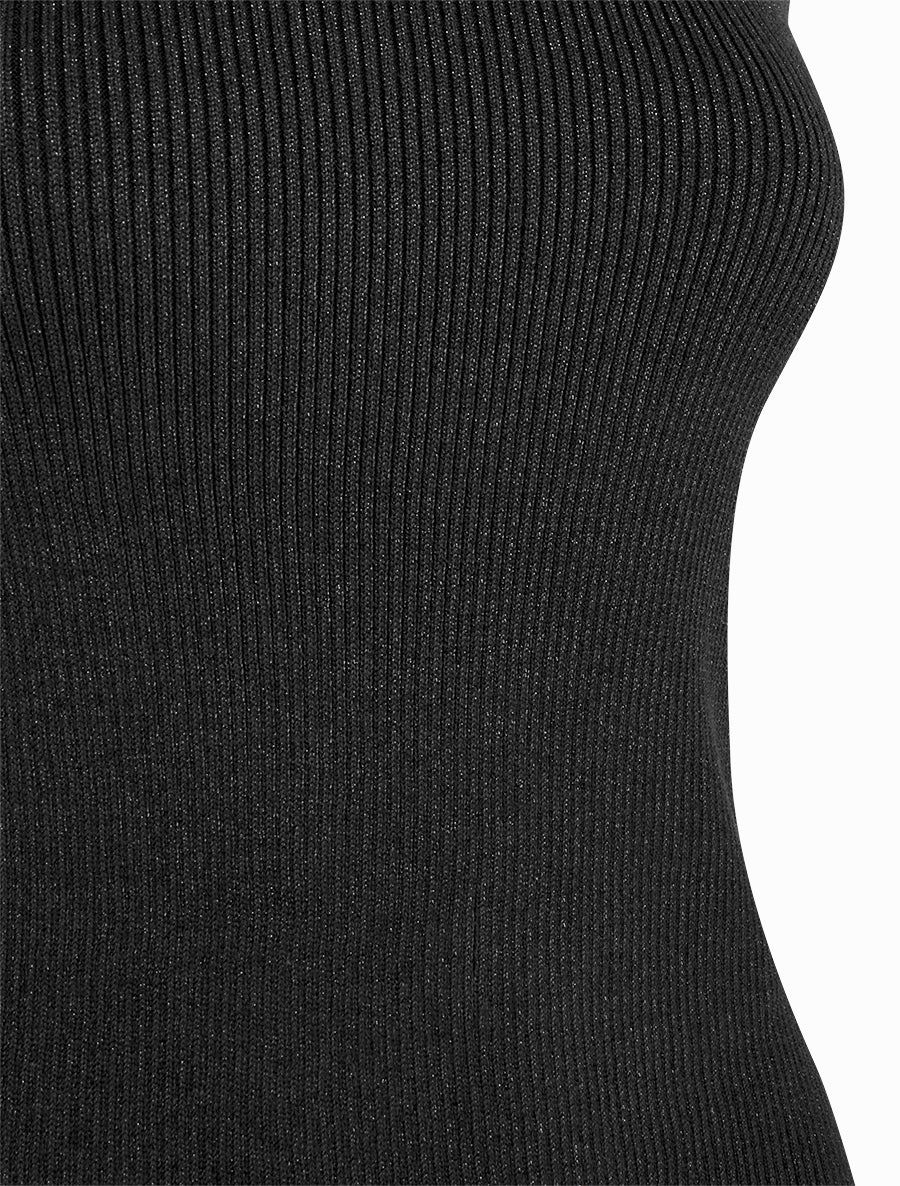 Geribd iriserend mouwloos shirt met opstaande kraag - Zwart - Image 3
