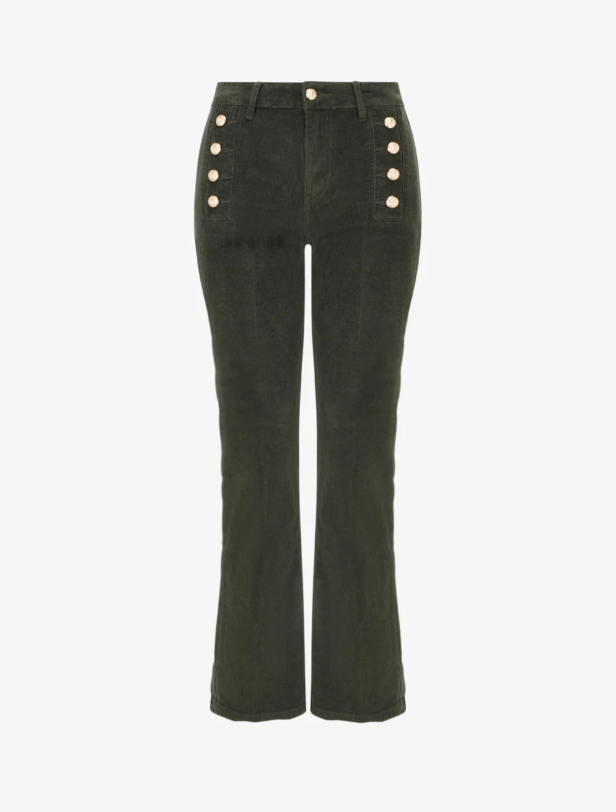 Geribde broek met decoratieve knopen - Kaki