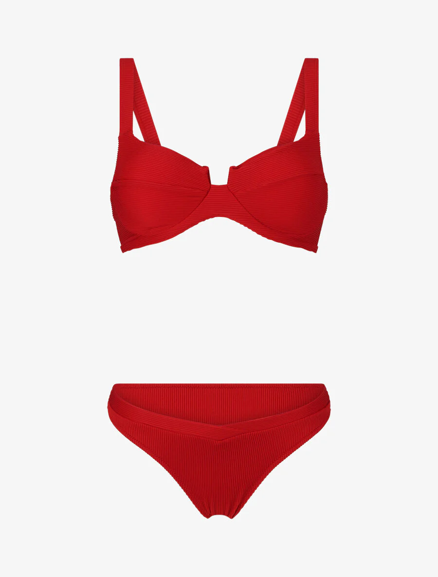 Geribde gescheurde bikini - Rood