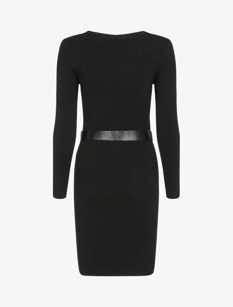 Geribde trui jurk met geometrische details - zwart - Image 2