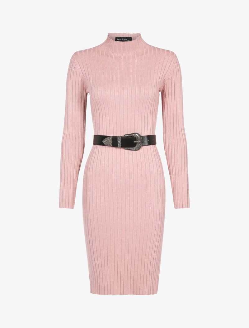 Geribde coltrui-jurk - roze - Image 2