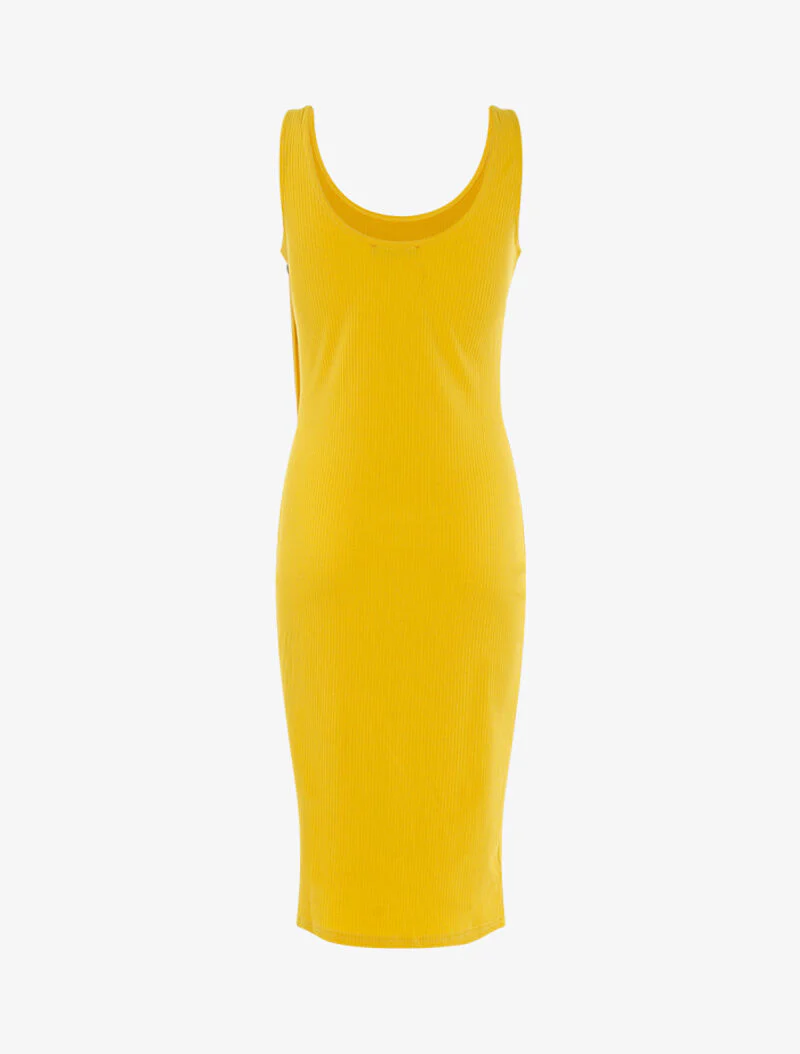 Geribde jurk met schuine knoopsluiting - geel - Image 2